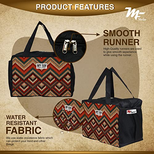 Myfav MY FAV Ikkat Print Lunch Bag | Stylish Tiffin Bag for Men & Women | Ideal for Office, School & Travel | Leakproof & Water-Resistant Lunch Box Bag | Lightweight & Durable | Pack of 1 - Image 4