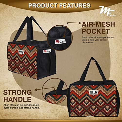 Myfav MY FAV Ikkat Print Lunch Bag | Stylish Tiffin Bag for Men & Women | Ideal for Office, School & Travel | Leakproof & Water-Resistant Lunch Box Bag | Lightweight & Durable | Pack of 1 - Image 5