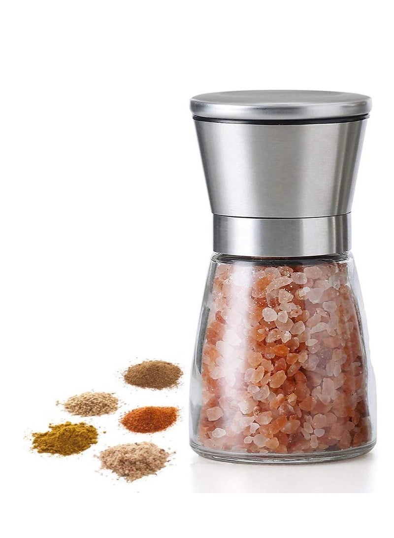 Excefore Salt and Pepper Grinder, Black Pepper,Herb Shakers Mill Refillable Manual - Stainless Steel Lid, Adjustable Coarseness, Ceramic Blades, Refillable Glass Body with 6OZ Capacity - Image 1