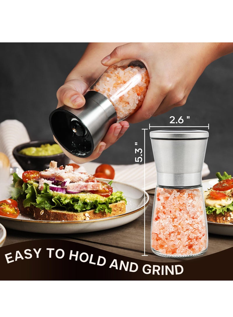 Excefore Salt and Pepper Grinder, Black Pepper,Herb Shakers Mill Refillable Manual - Stainless Steel Lid, Adjustable Coarseness, Ceramic Blades, Refillable Glass Body with 6OZ Capacity - Image 4