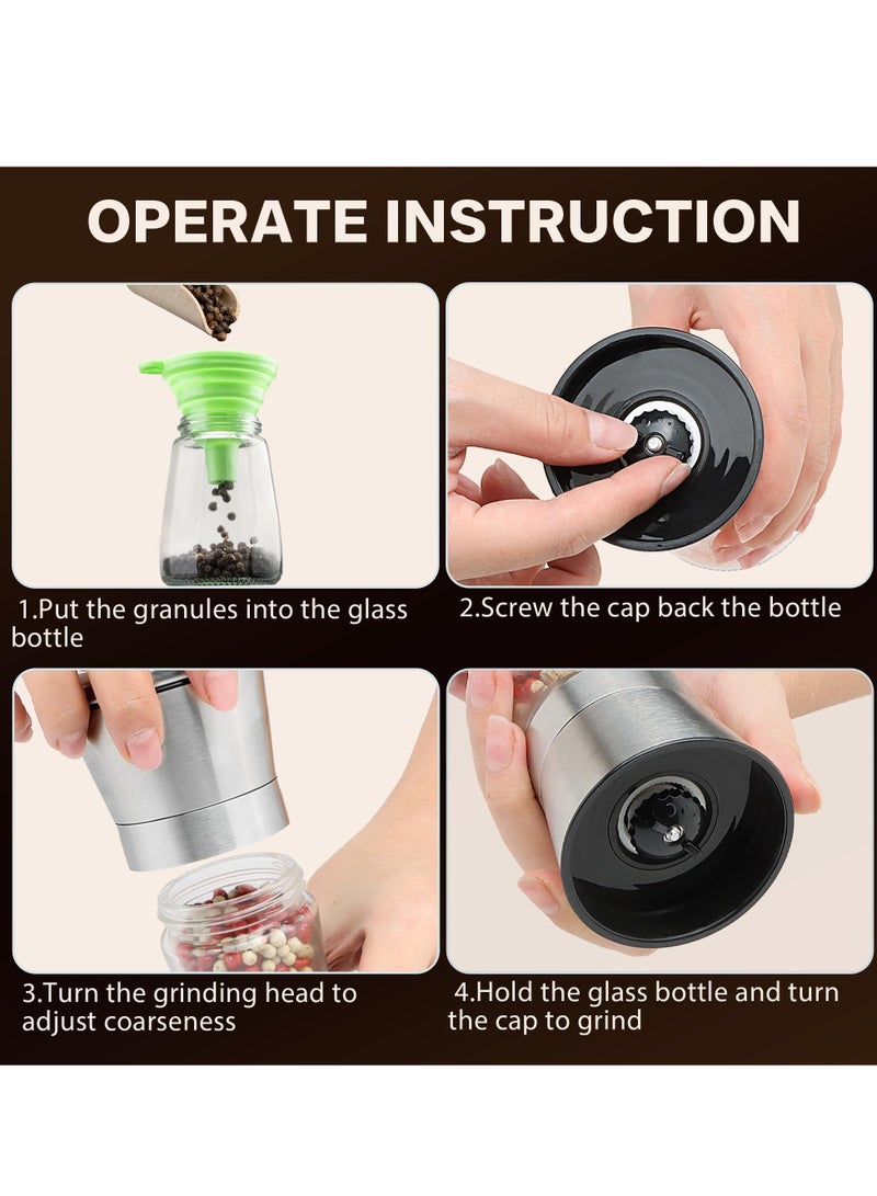 Excefore Salt and Pepper Grinder, Black Pepper,Herb Shakers Mill Refillable Manual - Stainless Steel Lid, Adjustable Coarseness, Ceramic Blades, Refillable Glass Body with 6OZ Capacity - Image 5