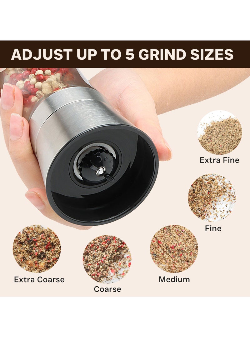 Excefore Salt and Pepper Grinder, Black Pepper,Herb Shakers Mill Refillable Manual - Stainless Steel Lid, Adjustable Coarseness, Ceramic Blades, Refillable Glass Body with 6OZ Capacity - Image 3