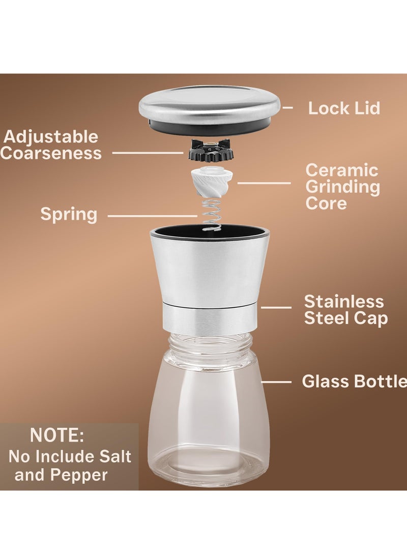Excefore Salt and Pepper Grinder, Black Pepper,Herb Shakers Mill Refillable Manual - Stainless Steel Lid, Adjustable Coarseness, Ceramic Blades, Refillable Glass Body with 6OZ Capacity - Image 2
