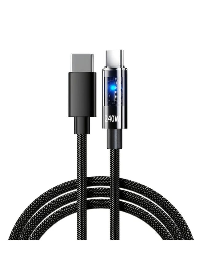 39 37 Inch 240W Fast Charging Cable Dual Type C Nylon Braided Transparent Light Up Design - Image 3