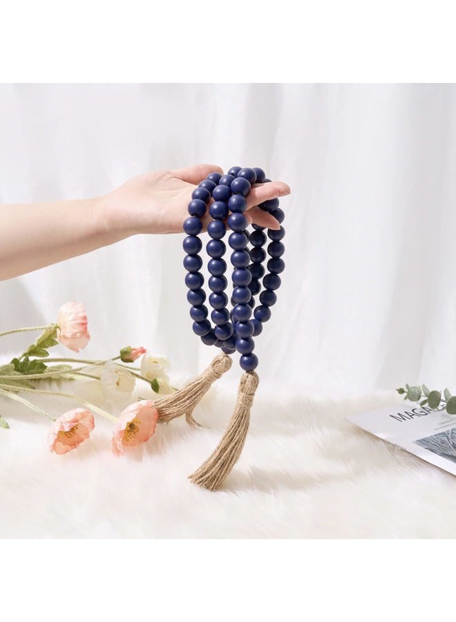 OMISHE 59in Wood Bead Garland with Tassels, Decorative Beads, Farmhouse Wooden Beads Garland for Wall Hanging Home Festival Decor, Navy Blue - Image 3