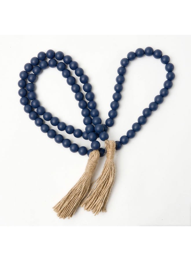 OMISHE 59in Wood Bead Garland with Tassels, Decorative Beads, Farmhouse Wooden Beads Garland for Wall Hanging Home Festival Decor, Navy Blue - Image 1