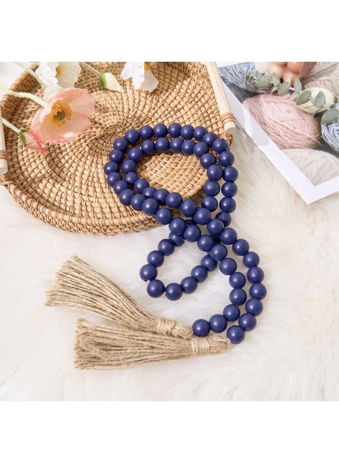OMISHE 59in Wood Bead Garland with Tassels, Decorative Beads, Farmhouse Wooden Beads Garland for Wall Hanging Home Festival Decor, Navy Blue - Image 2