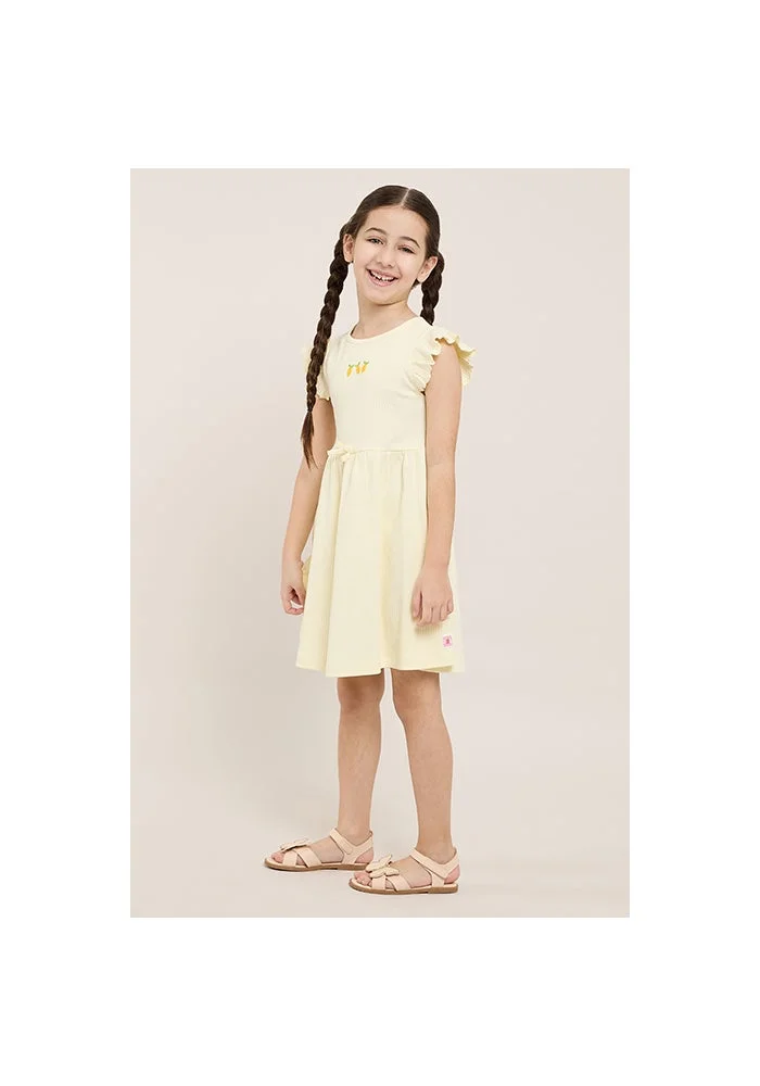 أر أند بي Ribbed Flared Dress with Crew Neck and Flutter Sleeves