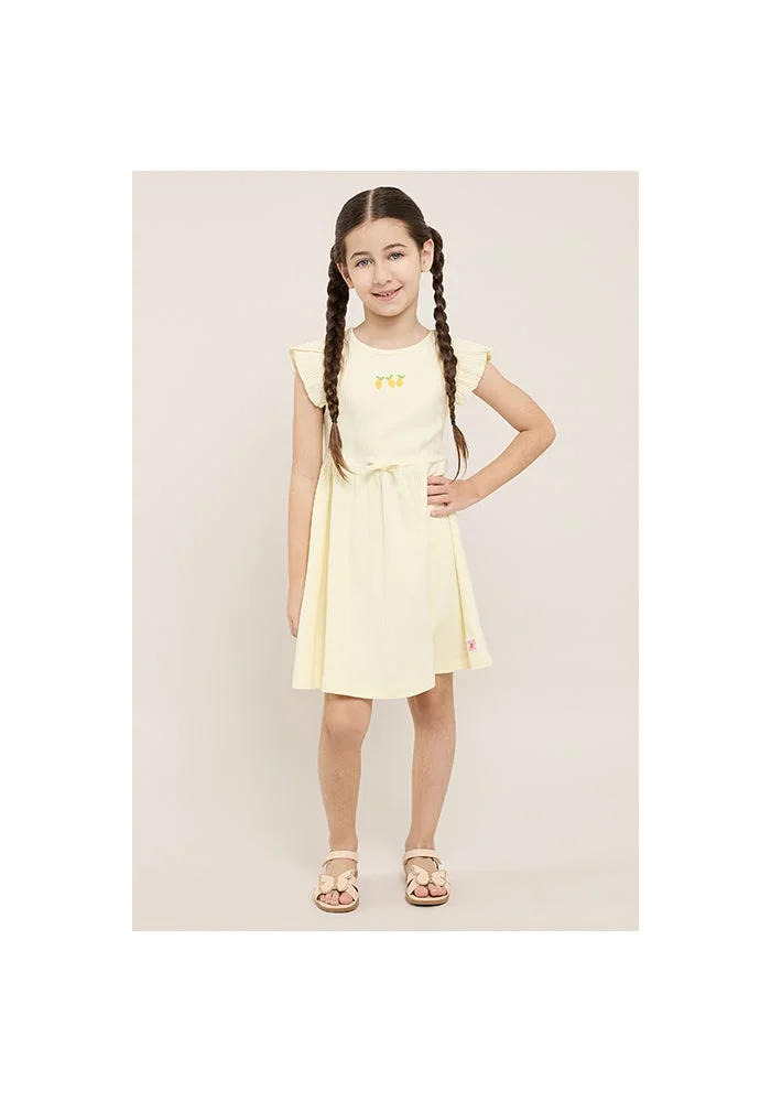 أر أند بي Ribbed Flared Dress with Crew Neck and Flutter Sleeves