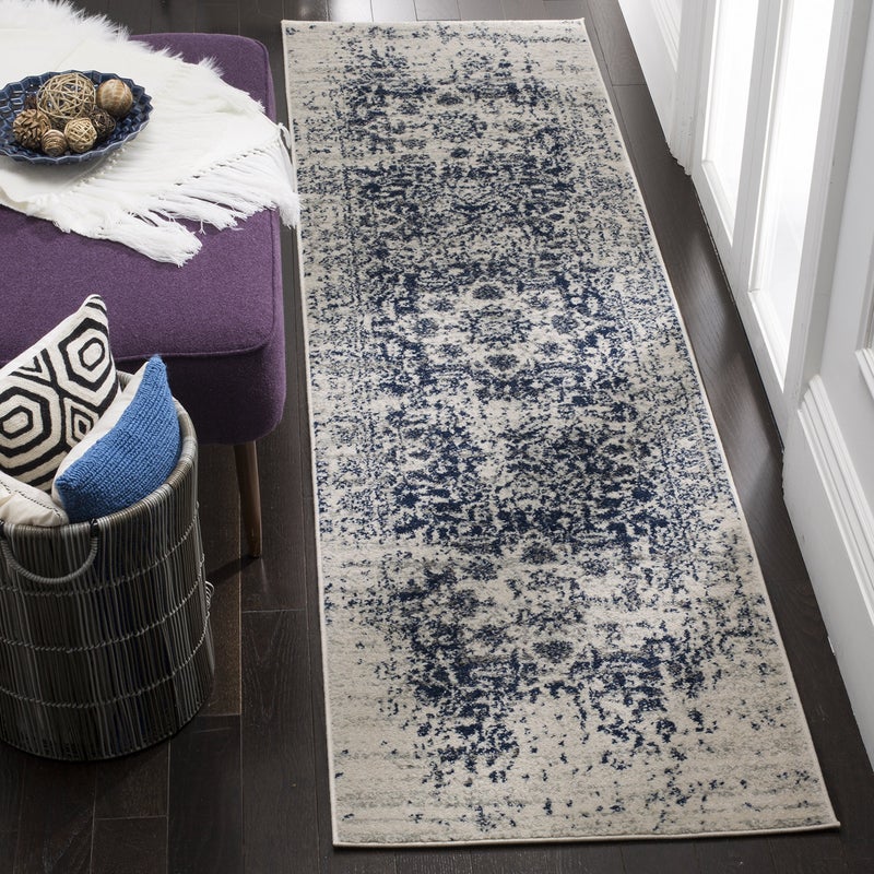 Safavieh SAFAVIEH Madison Collection Runner Rug  23 x 6 Cream  Navy Snowflake Medallion Distressed Design NonShedding  Easy Care Ideal for High Traffic Areas in Living Room Bedroom MAD603D 