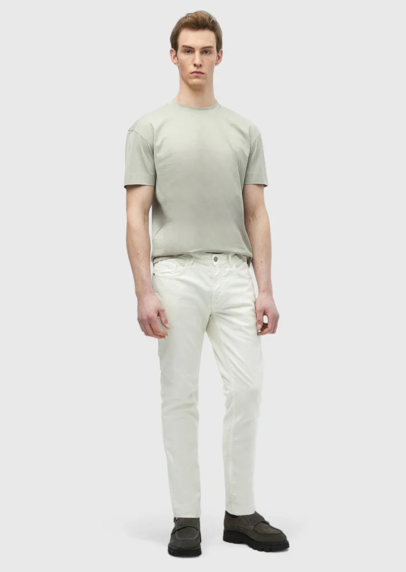 RAMSEY Beige Plain Crew Neck 100% Cotton T-Shirt