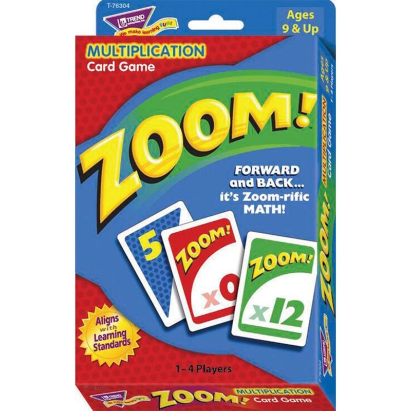 Trend Enterprises: Zoom! Multiplication Card Game, Use Addition Skills, Build Multiplication Skills, Test Probability, Surprise Cards Send Scores to Zero, 1 to 4 Players, for Ages 9 and Up - Image 1