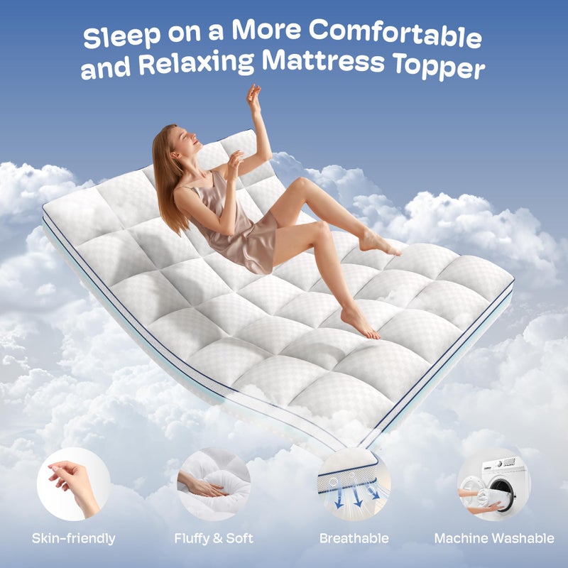 Simpledad Queen Mattress Topper, 4.5 Inch Memory Foam Mattress Topper for Back Pain & Pressure Relief - 2.5" Cooling Memory Foam Soft and Supportive + 2" Pillow Top Mattress Pad Cover, with 8-21" Deep Pocket - Image 5