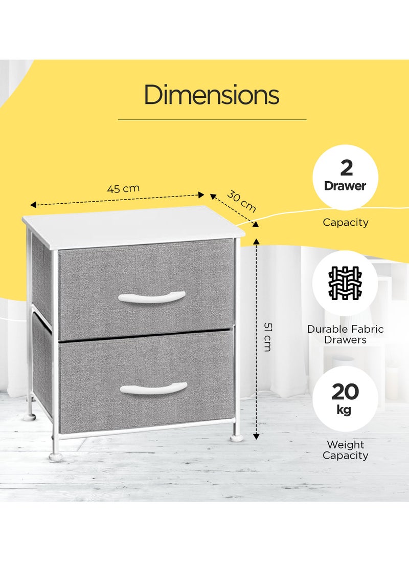 FCG Home FCG Home - Chest of Drawers, Fabric Storage Organizer Unit for Bedroom Living Room, Steel Frame, Fabric Bins & Wooden Top, Side table, night stand (2 Drawer, Grey)  - Image 3