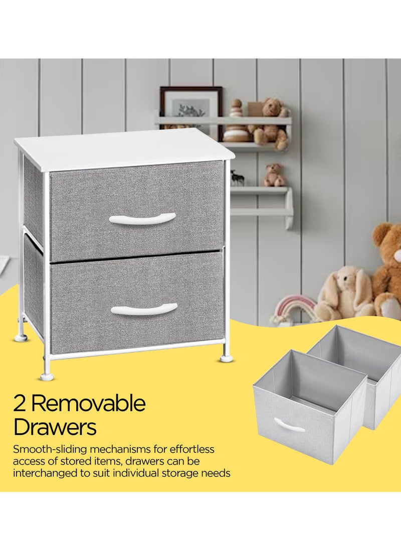 FCG Home FCG Home - Chest of Drawers, Fabric Storage Organizer Unit for Bedroom Living Room, Steel Frame, Fabric Bins & Wooden Top, Side table, night stand (2 Drawer, Grey)  - Image 5