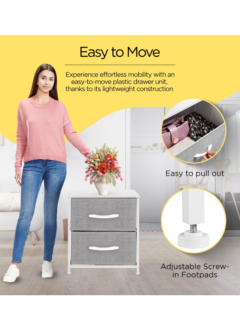 FCG Home FCG Home - Chest of Drawers, Fabric Storage Organizer Unit for Bedroom Living Room, Steel Frame, Fabric Bins & Wooden Top, Side table, night stand (2 Drawer, Grey)  - Image 2