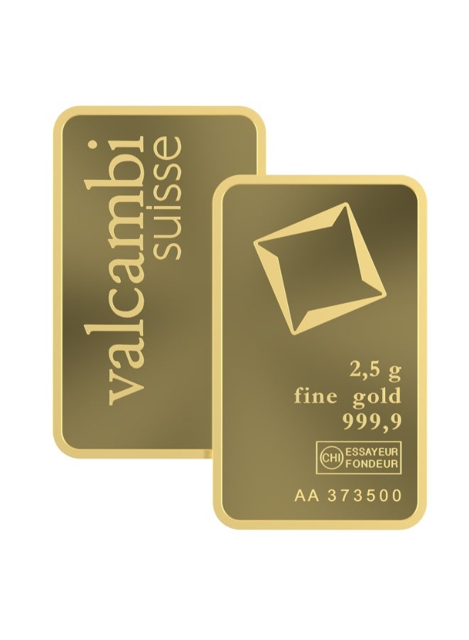 Valcambi Suisse Fine Gold Bar, 2.5g, 999.9 Purity - Image 1