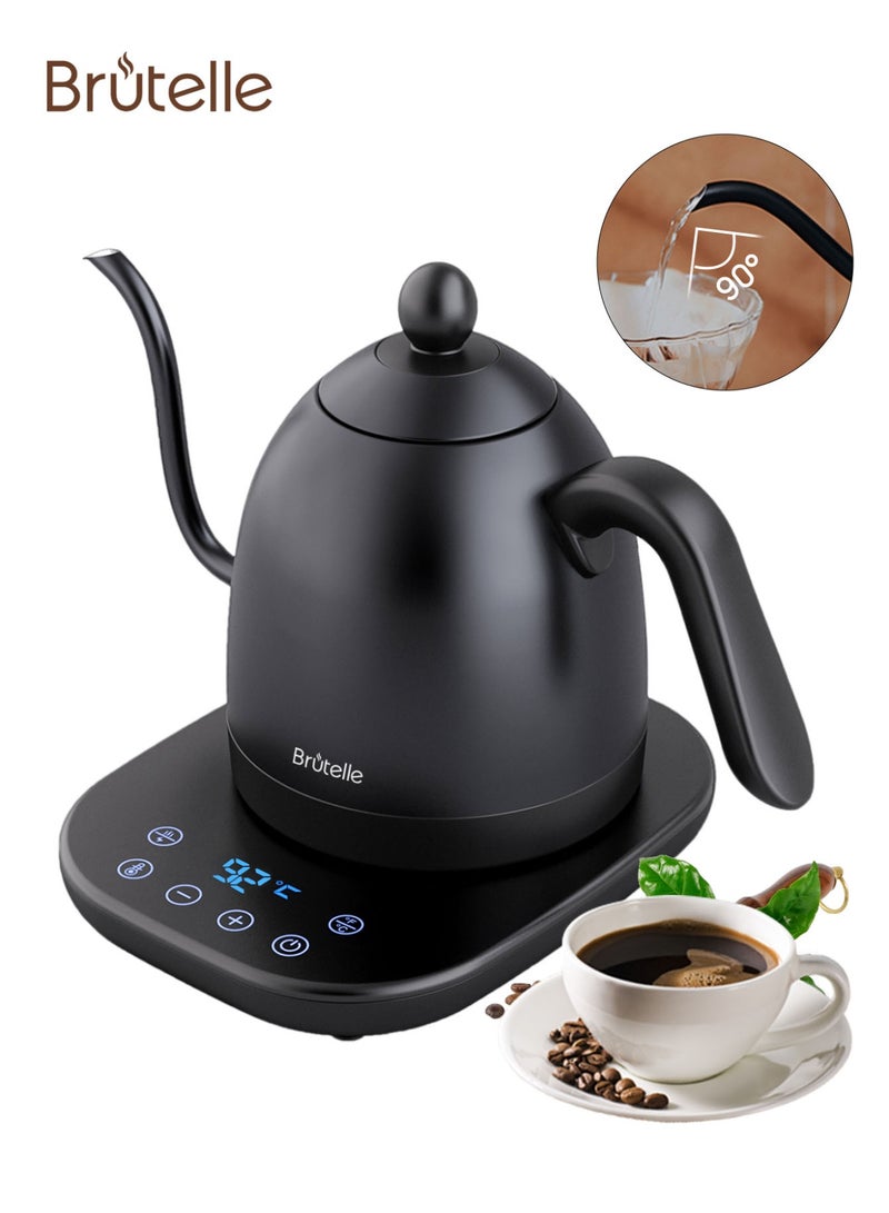 بريتيل غلاية كهربائية برقبة الإوزة، غلاية قهوة V60، بسعة 0.8 لتر وقوة 1200 واط، مع ضبط درجة الحرارة وعزل حراري، تسخين سريع، مثالية لتحضير القهوة بالتقطير في المنزل أو المكتب، باللون الأسود غير اللامع. - Image 1