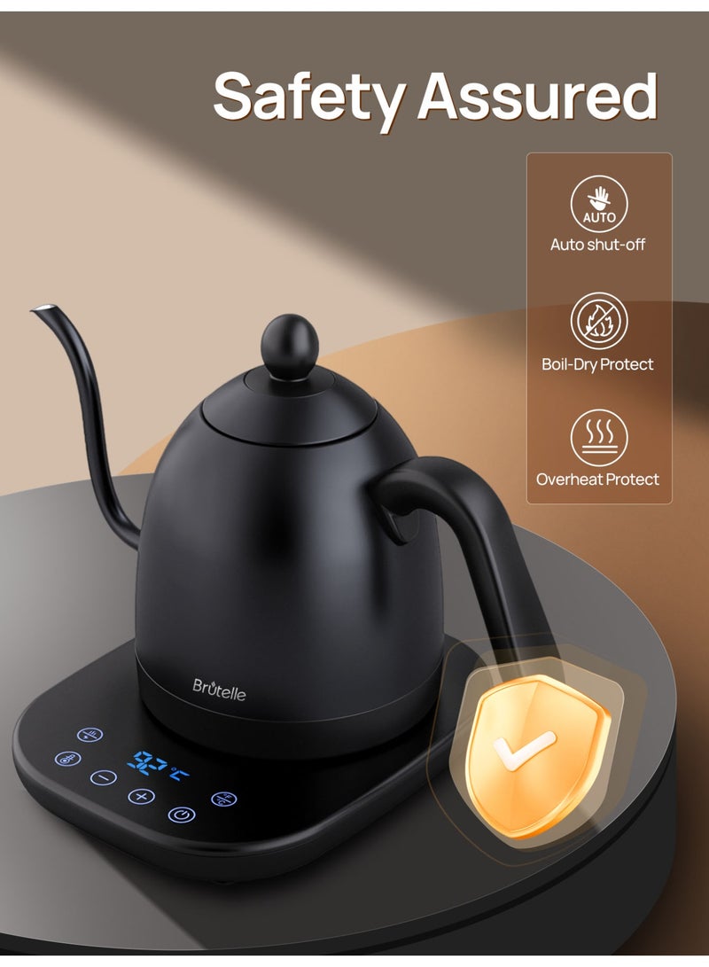 بريتيل غلاية كهربائية برقبة الإوزة، غلاية قهوة V60، بسعة 0.8 لتر وقوة 1200 واط، مع ضبط درجة الحرارة وعزل حراري، تسخين سريع، مثالية لتحضير القهوة بالتقطير في المنزل أو المكتب، باللون الأسود غير اللامع. - Image 4