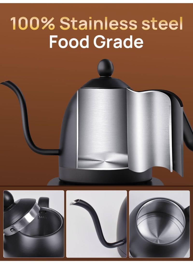 بريتيل غلاية كهربائية برقبة الإوزة، غلاية قهوة V60، بسعة 0.8 لتر وقوة 1200 واط، مع ضبط درجة الحرارة وعزل حراري، تسخين سريع، مثالية لتحضير القهوة بالتقطير في المنزل أو المكتب، باللون الأسود غير اللامع. - Image 5