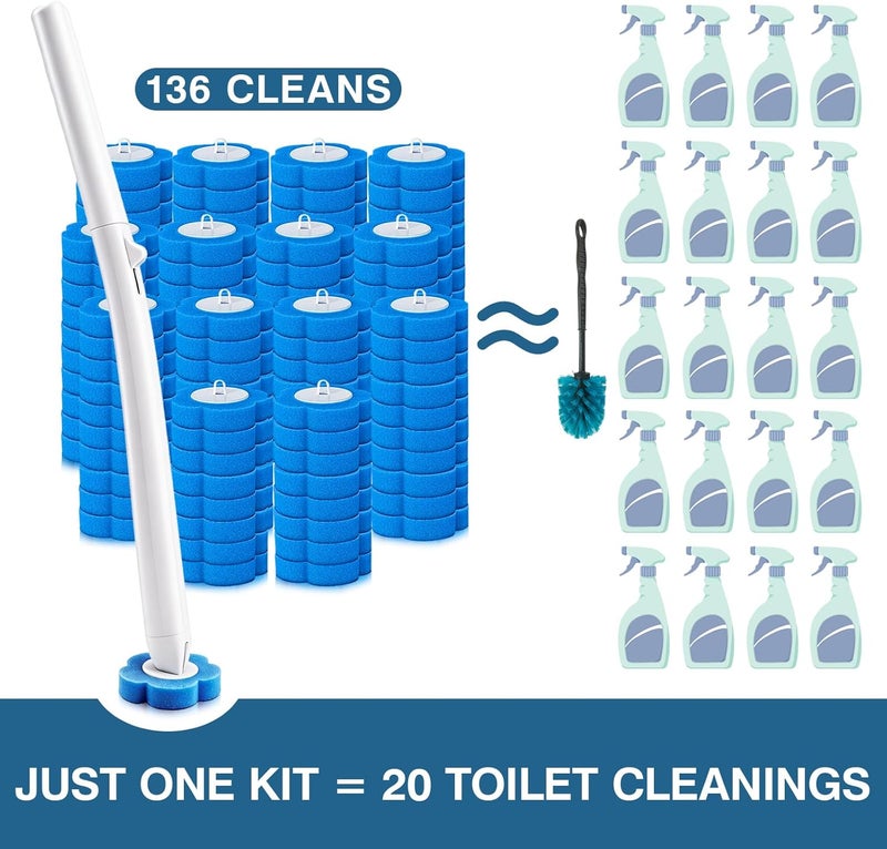 MITINU Disposable Toilet Brush with 136 Refills, Toilet Bowl Wand and Holder, White Toilet Cleaning Brush, Toilet Bowl Wand Kit Wall-Mounted, Toilet Brush Refill for Efficient and Deep Scrub Toilet - Image 3