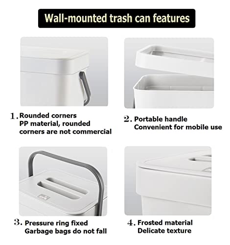 Newraturner Small Trash Can with Lid Mini Kitchen Hanging Trash Can Tightly Sealed Odor Free, Small Countertop Compost Bin for Scraps from Daily Cooking, Mountable Trash Bin for Kitchen Counter, 5L/1.3 White - Image 4