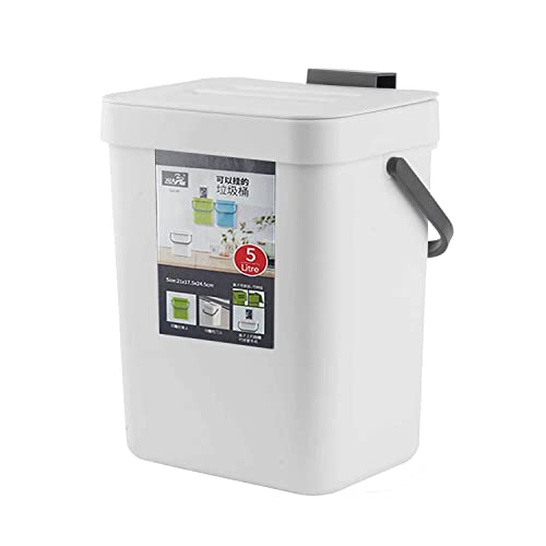 Newraturner Small Trash Can with Lid Mini Kitchen Hanging Trash Can Tightly Sealed Odor Free, Small Countertop Compost Bin for Scraps from Daily Cooking, Mountable Trash Bin for Kitchen Counter, 5L/1.3 White - Image 1