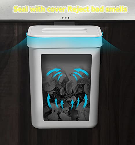 Newraturner Small Trash Can with Lid Mini Kitchen Hanging Trash Can Tightly Sealed Odor Free, Small Countertop Compost Bin for Scraps from Daily Cooking, Mountable Trash Bin for Kitchen Counter, 5L/1.3 White - Image 3