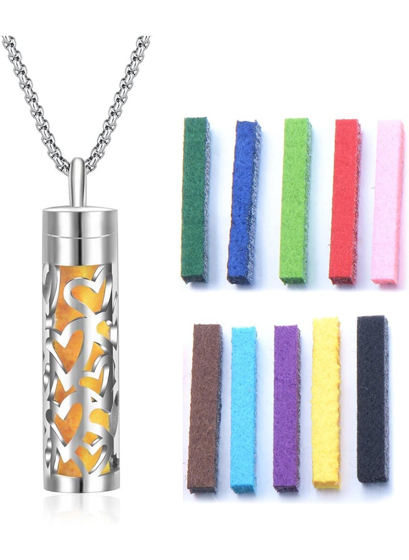 YAFIYGI Essential Oil Necklace with 10 Refilled Pads Aromatherapy Pendant Perfume Locket Stainless Steel Diffuser Jewelry for Couples Scent Pendant Aroma Aromatherapy Present for Women Men 