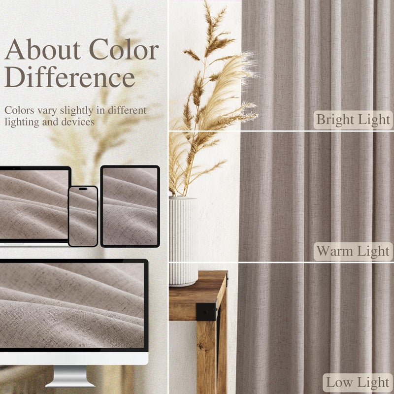 Nanspring Brownish Grey Linen Curtains 84 Inches Long for Bedroom Back Tab Light Filtering Privacy Semi Sheer Curtains Modern Farmhouse Decor Cotton Textured Curtain for Living Room 2 Panels Set 52x84 Inch - Image 3