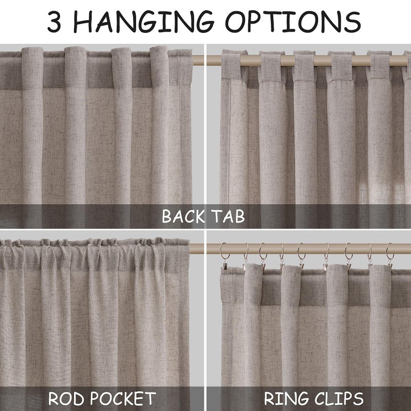 Nanspring Brownish Grey Linen Curtains 84 Inches Long for Bedroom Back Tab Light Filtering Privacy Semi Sheer Curtains Modern Farmhouse Decor Cotton Textured Curtain for Living Room 2 Panels Set 52x84 Inch - Image 2