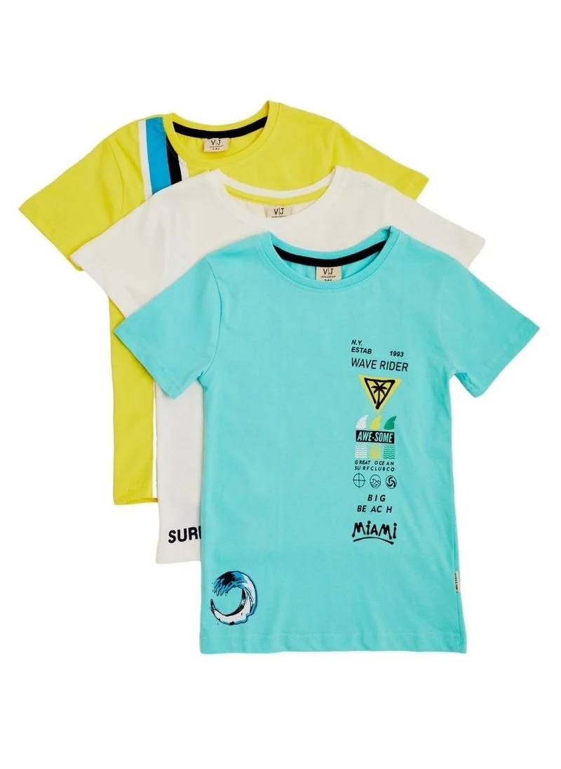 victor and jane Boys' 3-Pack T-Shirts (2-8Y)  White, Light Blue, Bright Yellow, (100% Cotton)