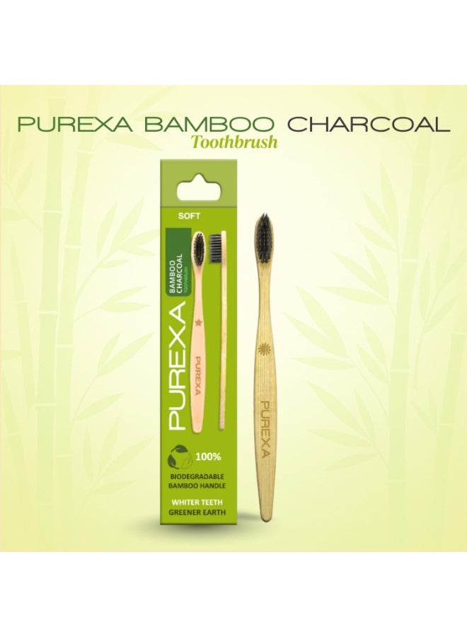 PUREXA معجون أسنان PUREXA بالفحم لتبييض الأسنان (100 جم) مع فرشاة من الخيزران وغسول للفم بنكهة الشمر والنعناع (250 مل) | تركيبة 3 في 1 للتبييض وحماية المينا | يحتوي على الفحم النشط وبيكربونات الصودا | نكهة النعناع المنعش | للبالغين والمراهقين - Image 2