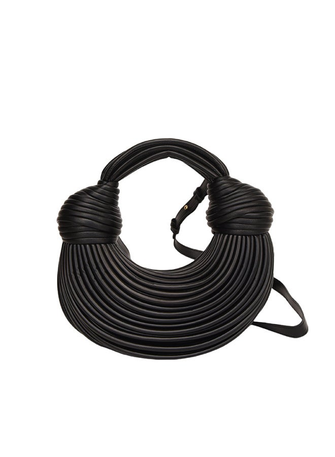 Ordinary Creative Noodles Niche Handmade Woven Bread Women's Crossbody Bag Shoulder Underarm Bag Handbag-Color:Black - Image 1