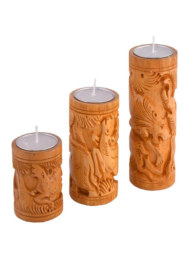 Craftam Wooden Tea Light Candle Holder Stand for Home Décor, Gifts, Diwali Décor (2,3 and 4 Inch,Set of 3) - Image 2