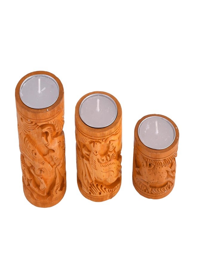 Craftam Wooden Tea Light Candle Holder Stand for Home Décor, Gifts, Diwali Décor (2,3 and 4 Inch,Set of 3) - Image 3