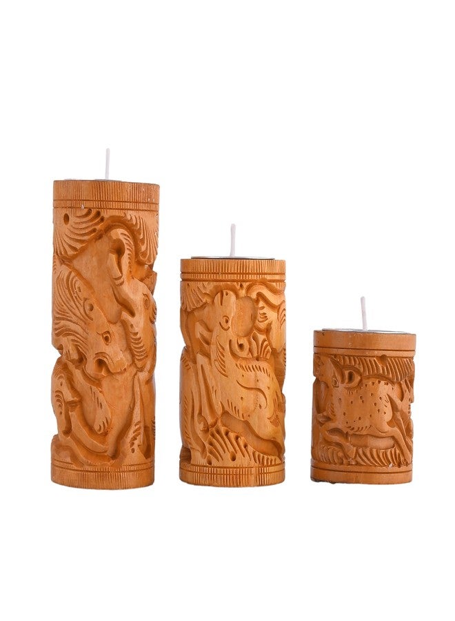 Craftam Wooden Tea Light Candle Holder Stand for Home Décor, Gifts, Diwali Décor (2,3 and 4 Inch,Set of 3) - Image 5