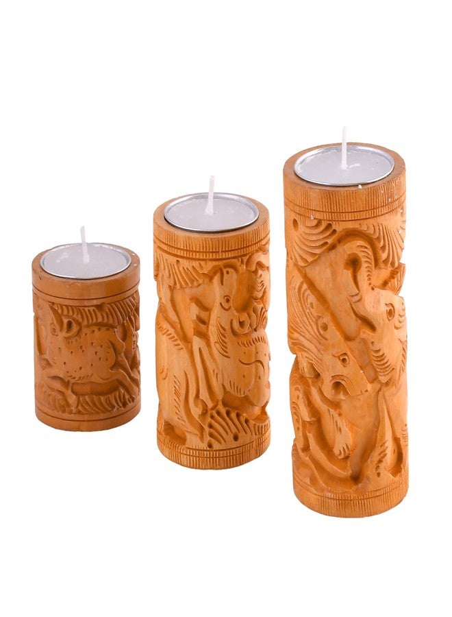Craftam Wooden Tea Light Candle Holder Stand for Home Décor, Gifts, Diwali Décor (2,3 and 4 Inch,Set of 3) - Image 4