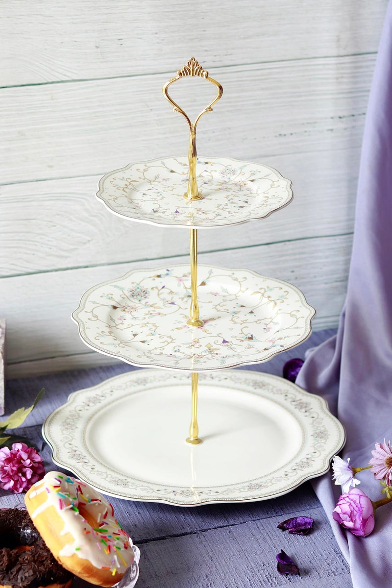 Vigneto White Pattern Three Tier Dessert Stand, Cupcake Display and Cake Stand, Detachable Serving Dessert Tower | Finest Premium Porcelain - Image 4