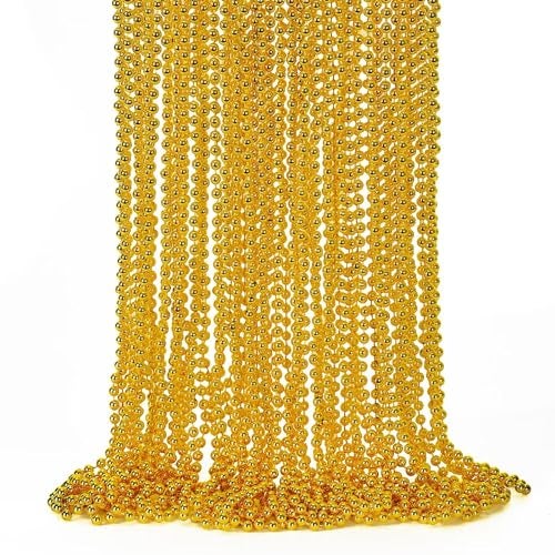 EOBOH 50PCS Mardi Gras Beads Gold Bead Necklace Stuff 33 Mardi Gras Christmas Beads Necklace Costume Festival Parade Throw Accessories for Mardi Gras St Patricks Xmas Wedding Birthday Supplies Decor - Image 1