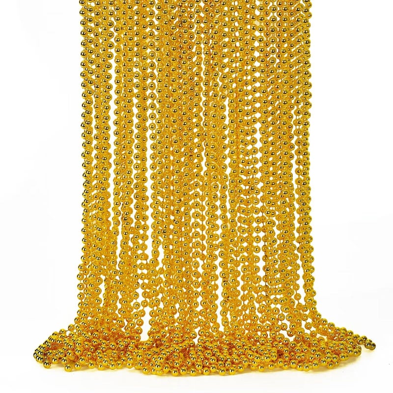 EOBOH 50PCS Mardi Gras Beads Gold Bead Necklace Stuff 33 Mardi Gras Christmas Beads Necklace Costume Festival Parade Throw Accessories for Mardi Gras St Patricks Xmas Wedding Birthday Supplies Decor - Image 2