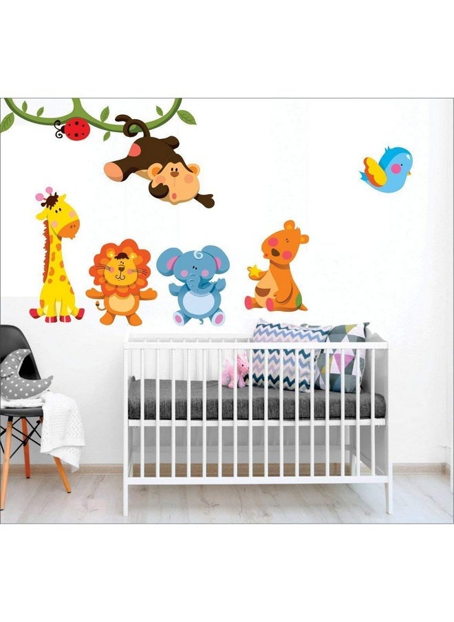 Paper Plane Design - Cartoon Cute Animals Wall Sticker Jungle Theme Kids Wallpaper Decal Sticker Waterproof - Image 1