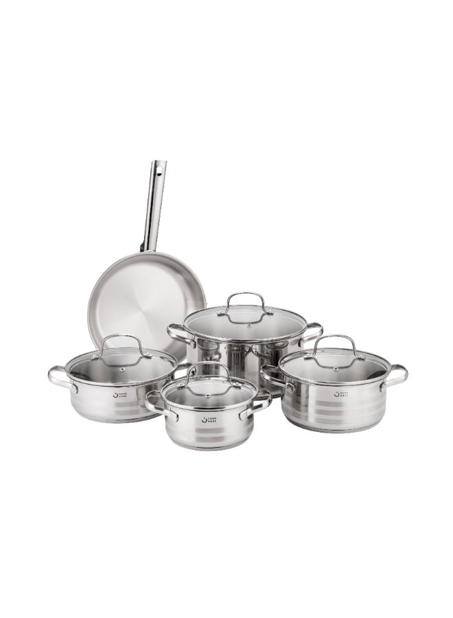 9 Piece Triply Bottom Stainless Steel Cookware Set, set includes 1x14cm open Saucepan, 1x16cm Casserole with lid, 1x20cm low casserole with lid, 1x20cm Casserole with lid, 1x24cm Casserole with lid, Induction Compatible, Dishwasher Safe - Amazon.ae Price Tracker