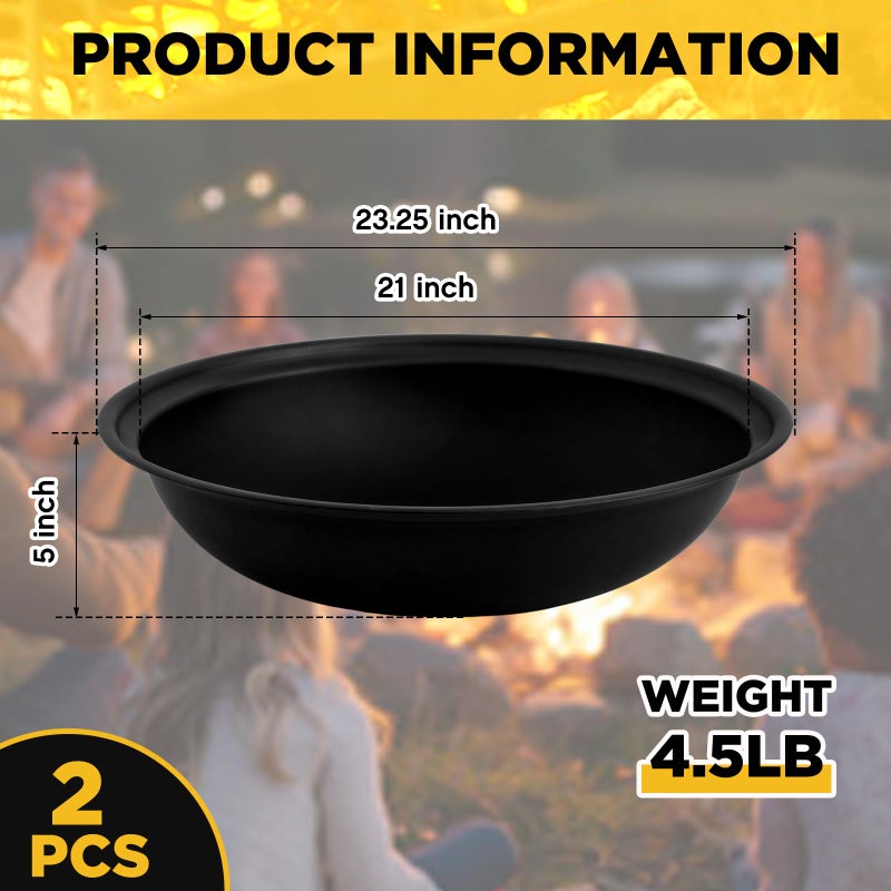 Maxdot 2 Pcs 23 Inch Outdoor Fire Pit Bowl Replacement Insert, Carbon Steel Wood Burning Fire Bowl Fits Existing Stand or Custom Firepit for Outside Backyard, Porch, Deck, Camping, BBQ Gatherings - Image 2