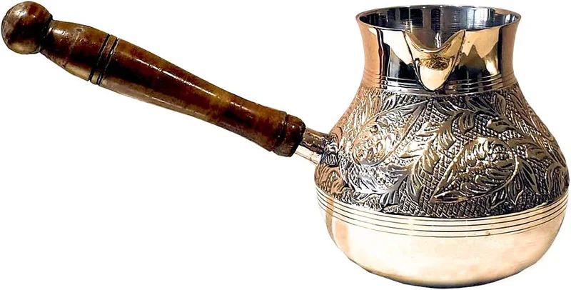 Casa Quesera Turkish coffee pot/Cezve/briki/Brass jazva/coffee warmer/Ramadan gift (GOLD, S-200ml)…