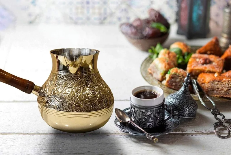 Casa Quesera Turkish coffee pot/Cezve/briki/Brass jazva/coffee warmer/Ramadan gift (GOLD, S-200ml)…