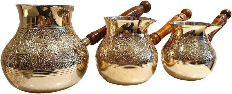 Casa Quesera Turkish coffee pot/Cezve/briki/Brass jazva/coffee warmer/Ramadan gift (GOLD, S-200ml)…