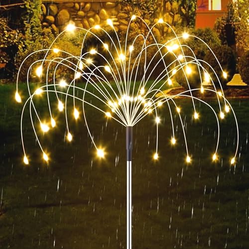 BRITSPEAR Stainless Steel, Abs, Copper Solar Light for Lawn and Garden, Waterproof Starburst Firework 90 LED Decorative Fairy Firefly for Flower Box Backyard Fence Patio Light (Warmwhite, 1, Piece) - Image 1