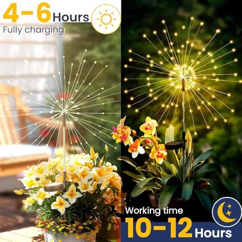 BRITSPEAR Stainless Steel, Abs, Copper Solar Light for Lawn and Garden, Waterproof Starburst Firework 90 LED Decorative Fairy Firefly for Flower Box Backyard Fence Patio Light (Warmwhite, 1, Piece) - Image 5
