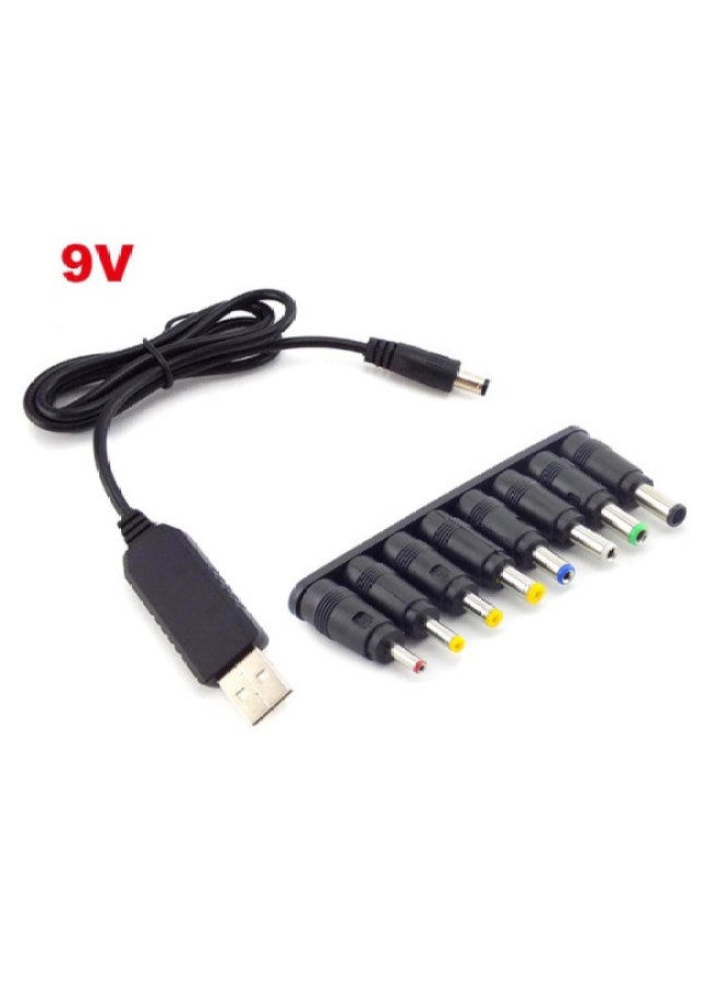 USB Power Boost Line 5V To DC9 V/12V Boost Converter Line With 8DC Head Multi-function Transfer Line-Color:9v Cable + 8 Heads - Image 1